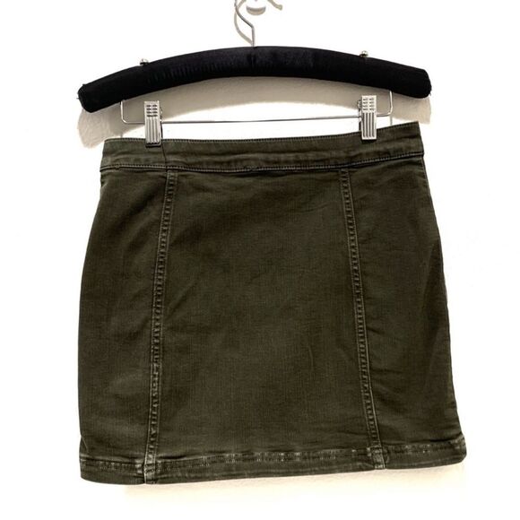 Vtg Free People Y2K  Army Green Tortoise Button Down Denim Mini Skirt - Picture 9 of 14